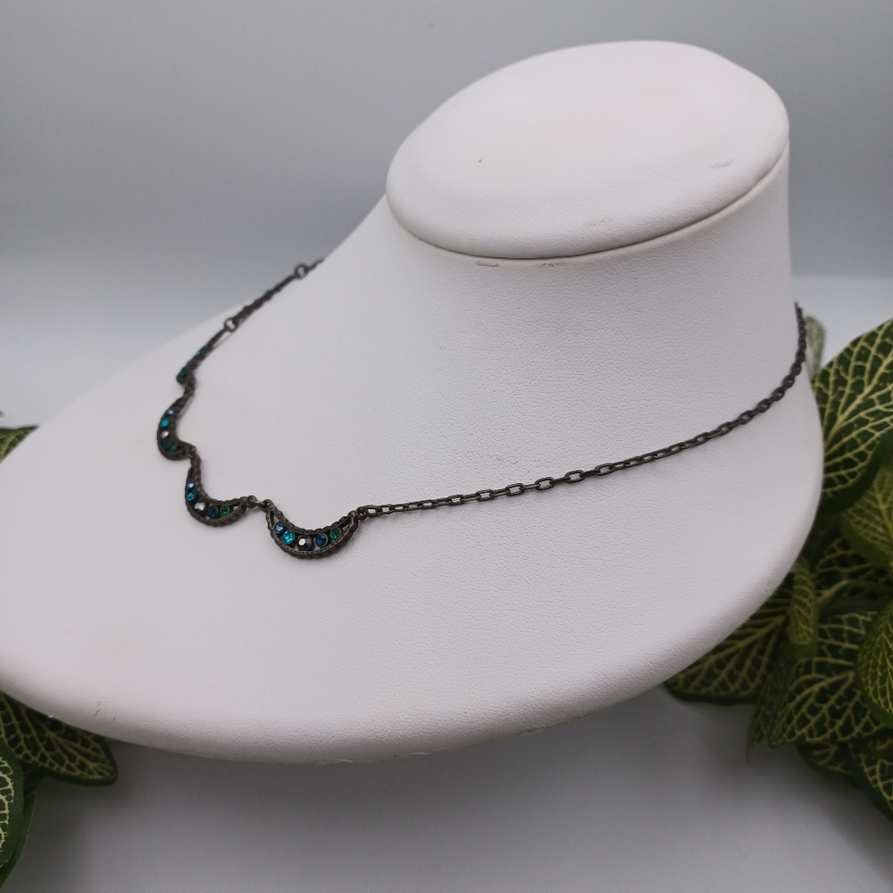 SOLD - Crystal Crescent Necklace - Picture 3 of 14